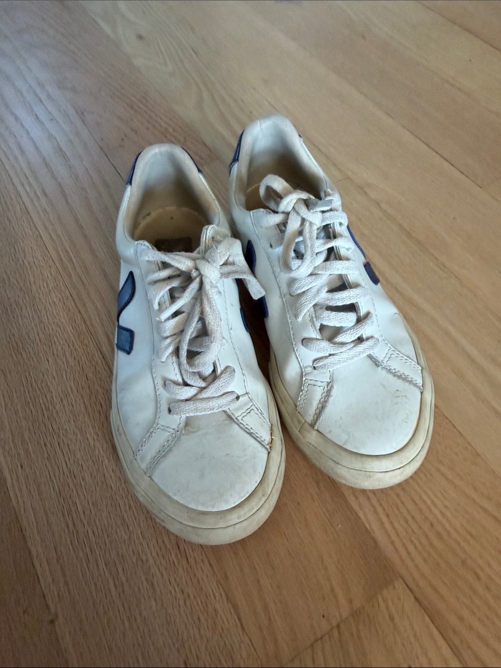 Veja White Sneakers with Navy V Logo Size 5 Ladies